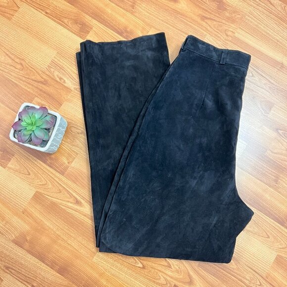 Vintage Eaton 1 Genuine Suede Pants Pleated Front Sz 10 14 Black - Picture 1 of 10